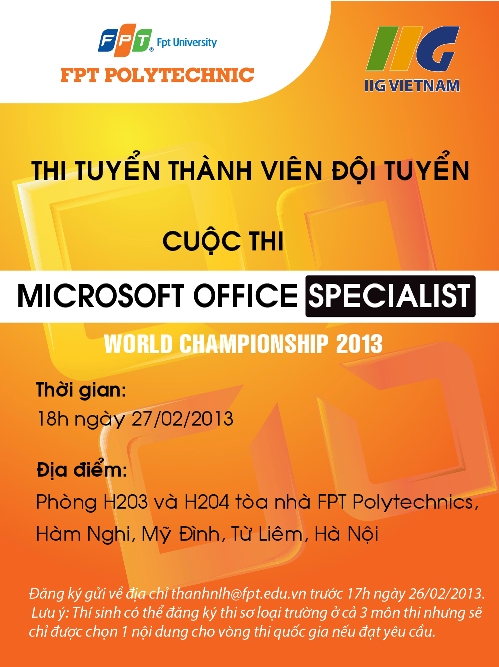 Tuyển chọn thành viên Microsoft Office Specialist World Championship 2013