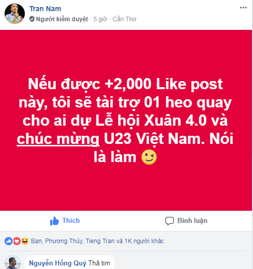 Chỉ sau vài giờ đăng tải, dòng trạng thái của thầy Nam đã lên tới hơn 1 ngàn like.